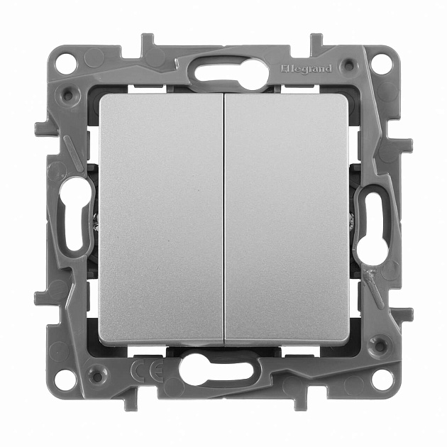 Переключатель двухклавишный Legrand Etika 10A 250V алюминий 672412 изображение 2 Переключатель двухклавишный Legrand Etika 10A 250V алюминий 672412 Фото № 2