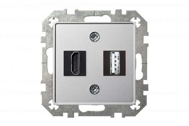 Розетка HDMI/USB Liregus Epsilon серебро 28-1856 Фото № 2