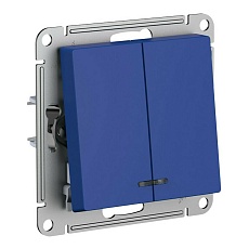 Выключатель двухклавишный Schneider Electric AtlasDesign 10A 250V с подсветкой аквамарин ATN001153