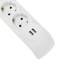 Фильтр сетевой 5 гнезд, 3м, 3х1,5мм², с автовыкл, 2 USB, белый KRANZ 13-4700 1