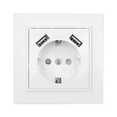 Минск Розетка 1-местная СП с/з 16А белая с защ. штор. с 2 USB 2,1А EKF ERR16-028-100-2USB