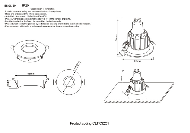 Встраиваемый светильник Crystal Lux CLT 032C1 WH Фото № 2