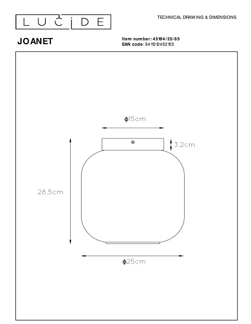 Потолочный светильник Lucide Joanet 45194/25/65 изображение 2 Потолочный светильник Lucide Joanet 45194/25/65 Фото № 2