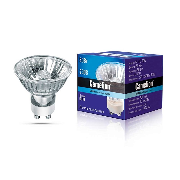 Лампа галогенная Camelion GU10 50W 3000K 5560 Фото № 