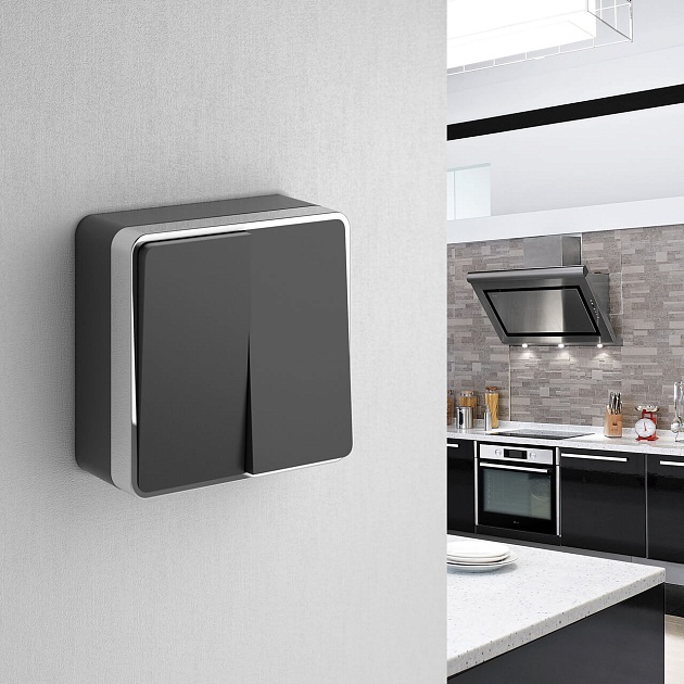 Выключатель двухклавишный Werkel Gallant черный/хром W5020035 4690389164163 Фото № 2