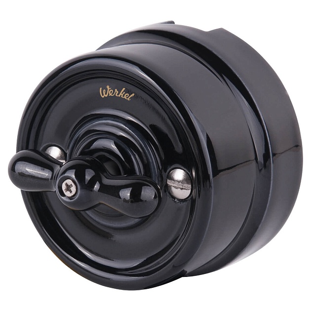 Переключатель-выключатель Werkel одноклавишный Retro черный W5612008 4690389166716 изображение Переключатель-выключатель Werkel одноклавишный Retro черный W5612008 4690389166716 Фото №