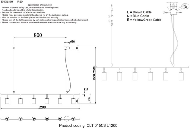 Подвесная люстра Crystal Lux CLT 015C6 L1200 BL Фото № 2