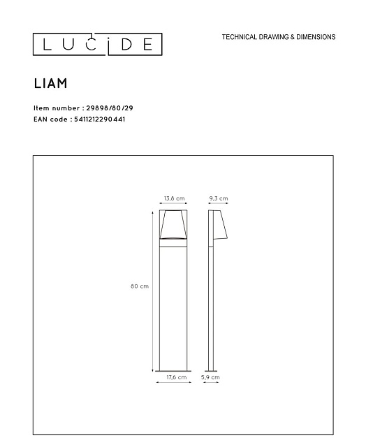 Уличный светильник Lucide Liam 29898/80/29 Фото № 2