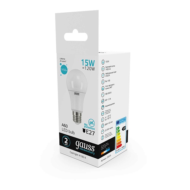 Лампа светодиодная Gauss E27 15W 4100K матовая 23225 изображение 4 Лампа светодиодная Gauss E27 15W 4100K матовая 23225 Фото № 4