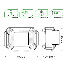 Налобный светодиодный фонарь Gauss от батареек 65х45 180 лм GF304 4