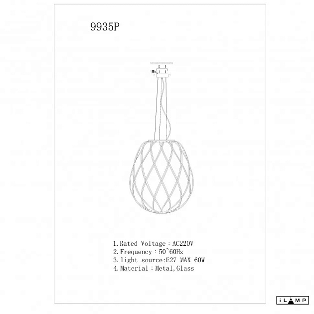 Подвесной светильник iLamp Cento 9935P/1-D300 CL Фото № 2