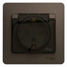 Розетка 2К+З Systeme Electric Glossa 16A 250V со шторками и крышкой шоколад GSL000848